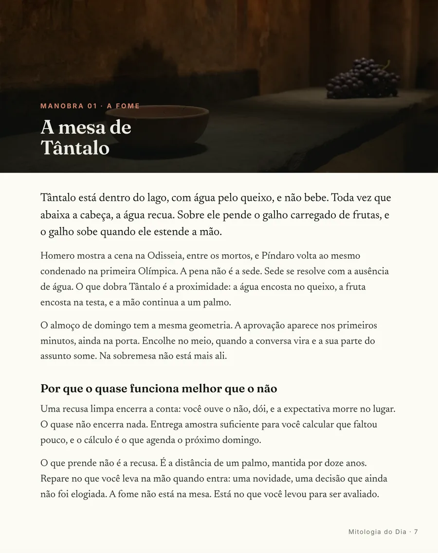 Abertura de manobra: Cada manobra abre em cena, com o mito e o padrão nomeados